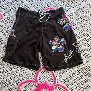 Vintage Billabong Men's Black Floral Boardshorts